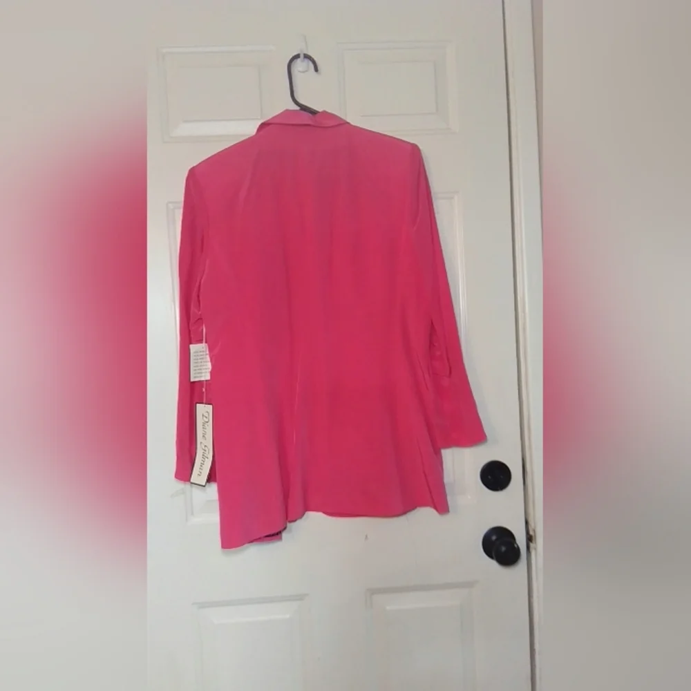 Elegant Pink Blazer with Patterned Scarf
